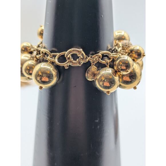 J. Crew Gold Tone Bauble Rhinestone Ball Bead Chain Link Bracelet - Picture 7 of 9